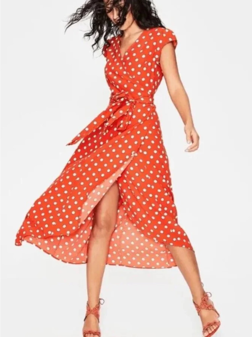 Boden Red Polka Dot Wrap High-Low Dress - Picture 3 of 7